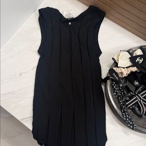 Authentic CHANEL Black Textured Sleeveless Blouse